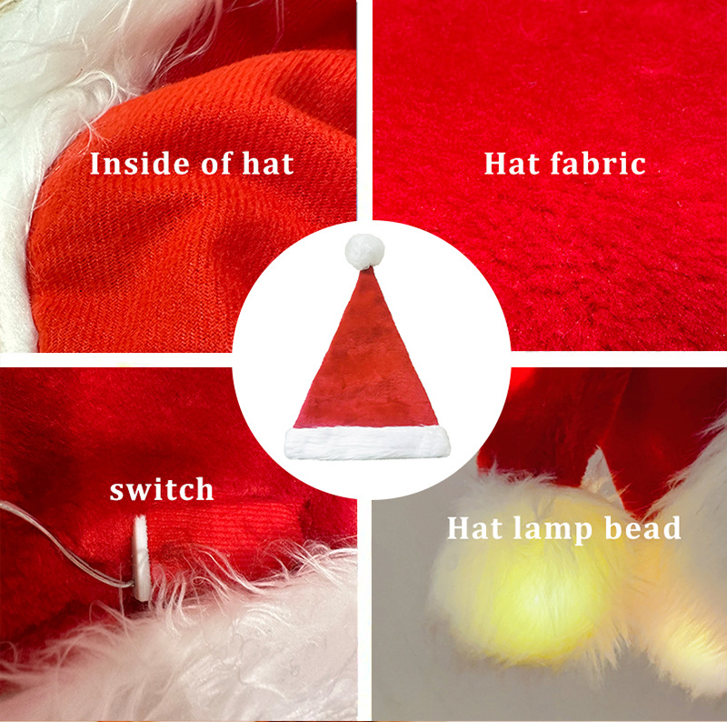 Cappello da Babbo Natale luminoso a LED di alta qualità, con cinturino, per bambini e adulti, con luce, decorazione natalizia_voghion.com