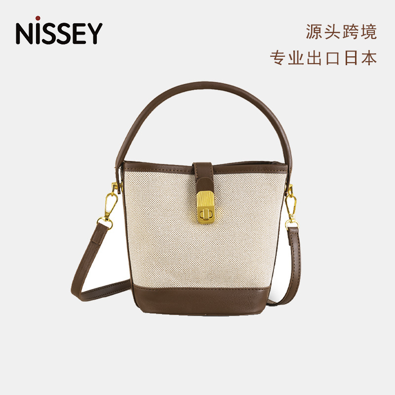 Niche design color matching bucket bag new high-grade canvas shoulder bag fashion commuter handbag messenger bag