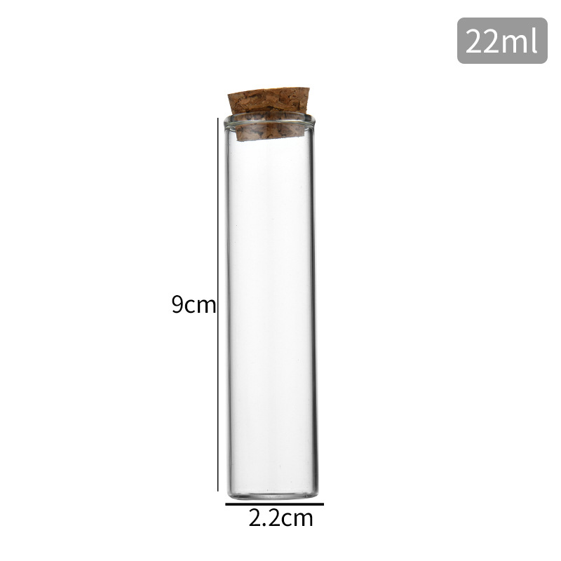 Botella de Tubo Transparente de boca recta de 22mm con botella de corcho a la deriva botella de vidrio sellada botella de deseos botella de dulces de té de flor de madera de agarwood
