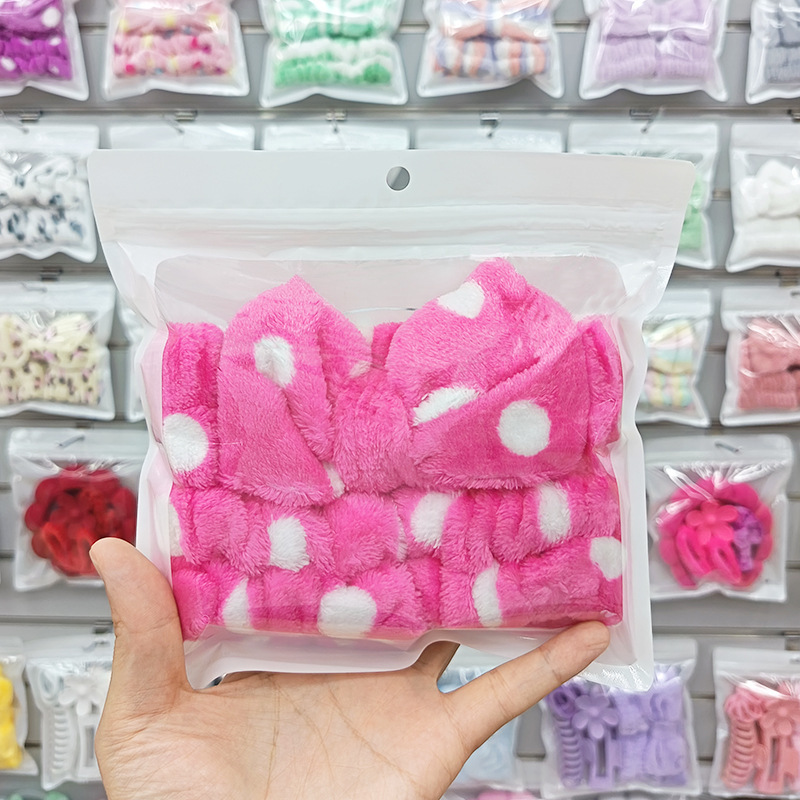 法兰绒洗漱发带条纹蝴蝶结束发带可爱波点女专用洗脸发箍发饰发圈|undefined