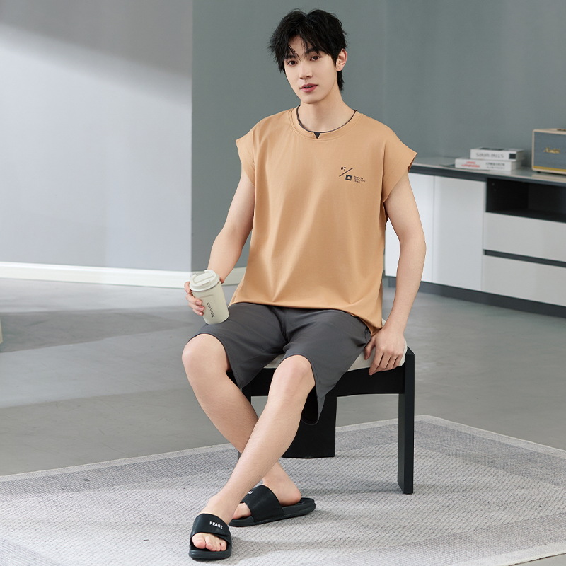 Pijamas antibacterianos para hombres pantalones cortos sin mangas de algodón de verano 2025 nuevo estilo casual de gran tamaño se puede usar en el hogar traje