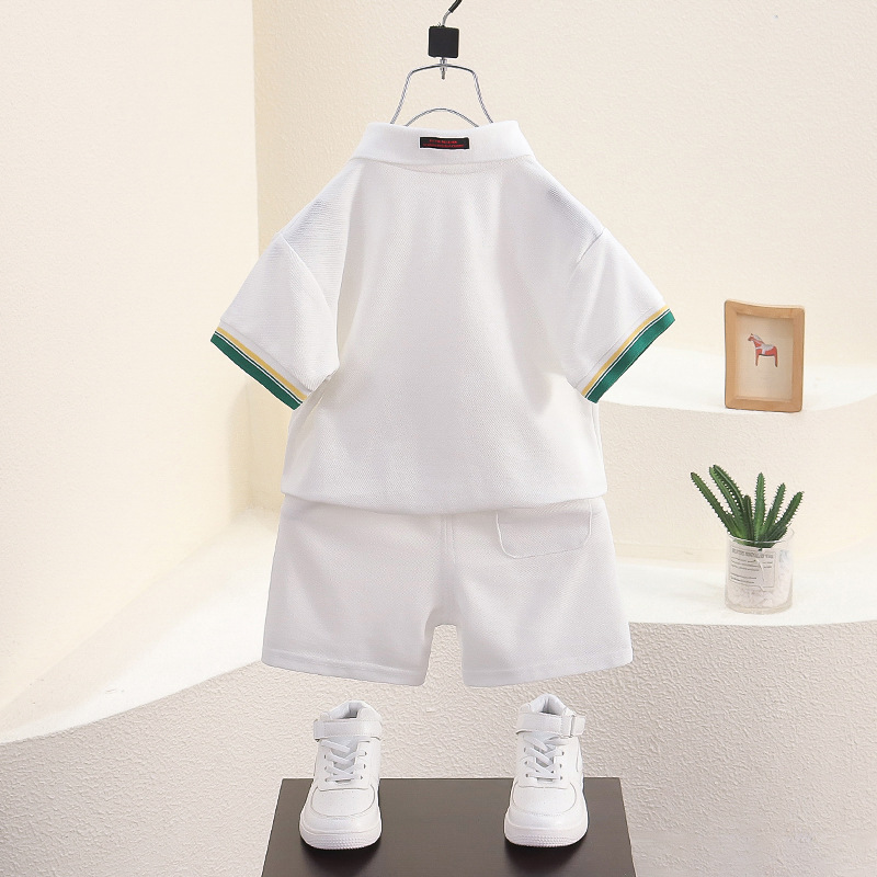 7826 traje de polo de verano para niños nuevo estilo deportes y ocio para niños pantalones cortos blancos de manga corta traje de dos piezas para bebés