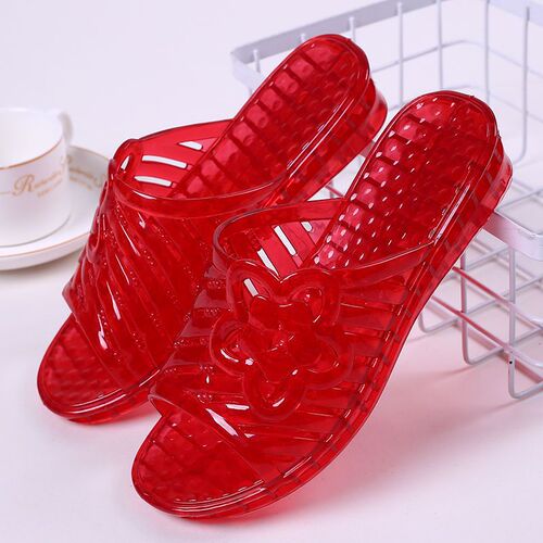 Crystal Plastic Transparent Medium Heel Women's Slippers Women's Extra Large Jelly Color Wedge Sandal Slippers Home Bathroom Anti-Slip