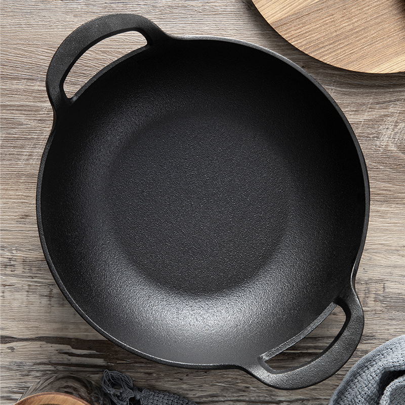 Nueva olla de lingotes de hierro fundido, olla de cocción binaural sin recubrimiento, olla de cocción gruesa de fondo plano, estufa universal, olla de hierro fundido