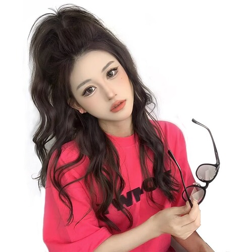 Half-tied waterfall high ponytail wig clip female artificial human hair lazy braid natural fluffy curly fake ponytail