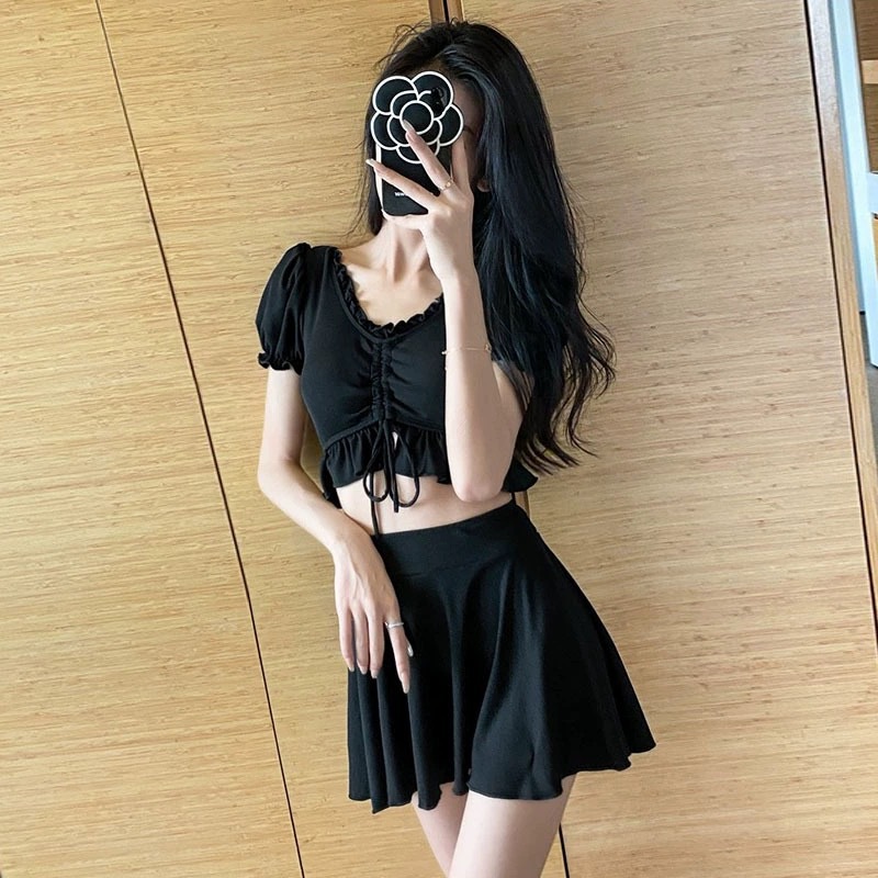 Trajes de baño de mujer de explosión de dos piezas de estilo de falda conservadora delgada Insen sistema de pecho pequeño para reunir trajes de baño de vacaciones de estudiantes