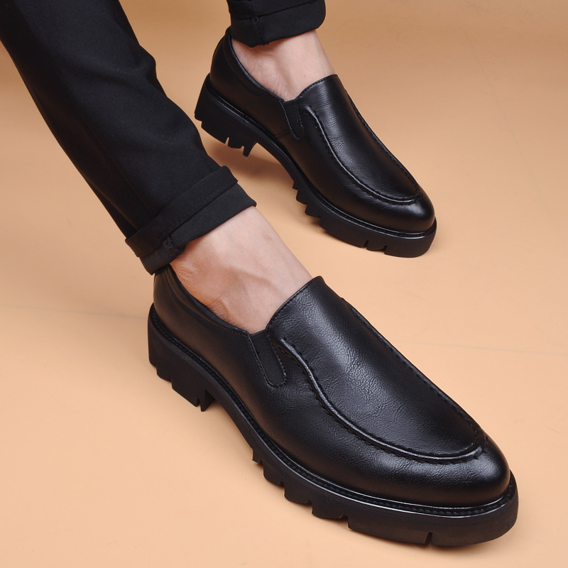 Men's Leather Formal Slip-on Shoes Retro Pointed Toe Wedding_voghion.com