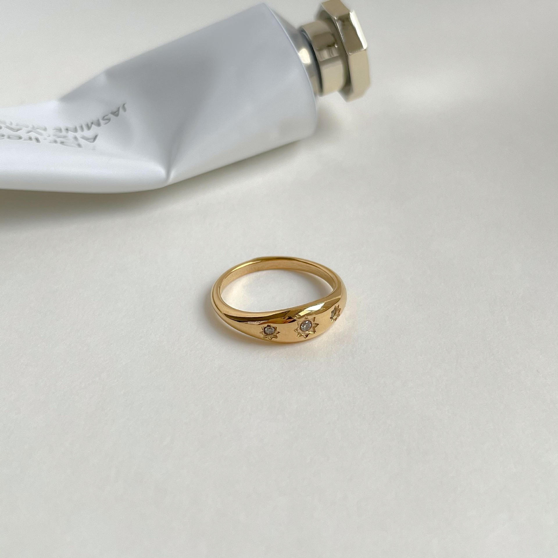 8g Weight Zircon Inlay Material Simple Style Star Titanium Steel Plating Inlay Zircon Rings