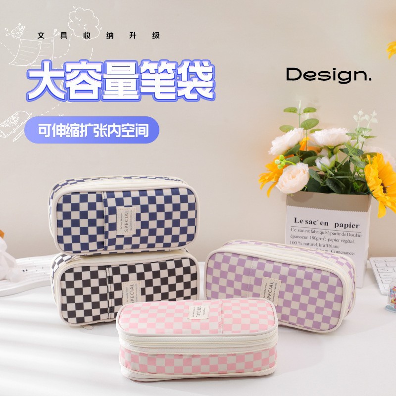 Nuevo portalápices retráctil transfronterizo, tela compuesta, cremallera doble multifuncional, simple, se puede transformar en un portalápices de gran capacidad