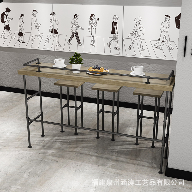 加工跨境批发仿古风吧台桌简约靠墙长条高脚桌奶茶店酒吧咖啡厅高