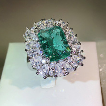 欧美复古祖母绿戒指 宫廷风帕拉伊巴珠宝彩宝戒子饰品套装