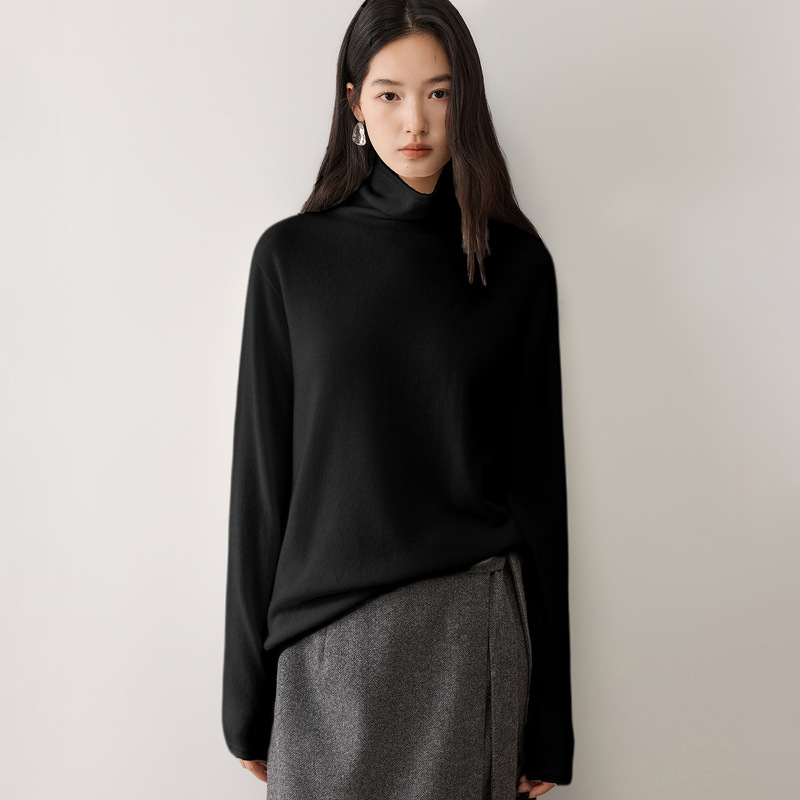Cross-border wholesale cashmere 12-needle seamless flat rolled edge stacked collar knitted sweater