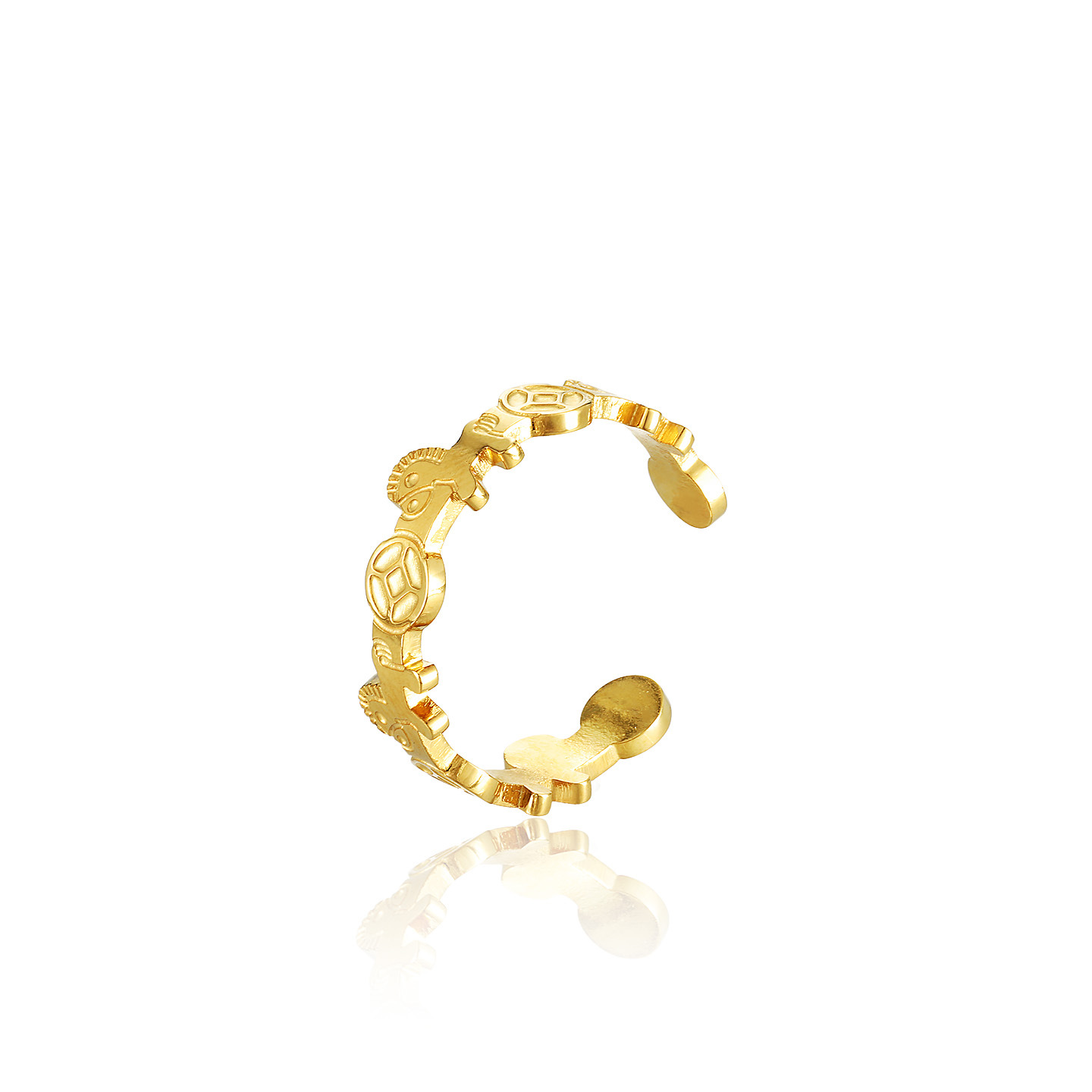 Xuping acero inoxidable 24k color pony moneda de bronce abierto anillo de nicho diseño imitación oro ligero anillo de lujo temperamento mujer