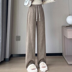 秋季新款针织显腿长阔腿裤女春秋高腰宽松显瘦休闲裤垂坠感香蕉裤