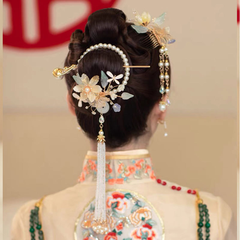 Bridal chinese headdress Chinese style hair fringed antique hair long fringe combination of Chinese and western XiuHe headdress