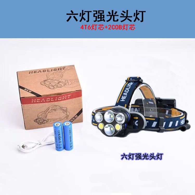 Transfronteriza LED faro carga TYPE-C reflector grande COB faro al aire libre impermeable noche pesca lámpara T6 luz fuerte faro