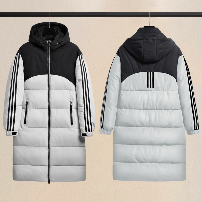 Transfronterizos invierno con capuzas de algodón hombre plumón de marca de moda de rodilla de tres barras chaqueta de algodón de invierno