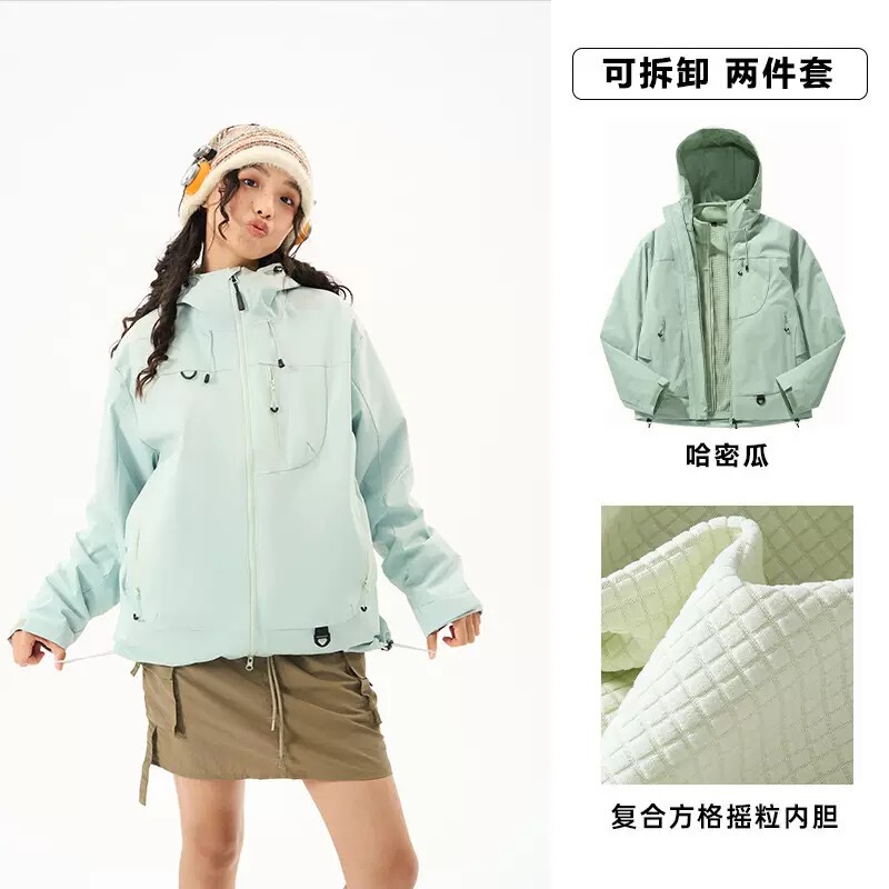 Kongshanyu アウトドアジャケット女性の秋と冬ハードシェル防風防水スリーインワンジャケットフード付き登山ジャケット男性 25|undefined