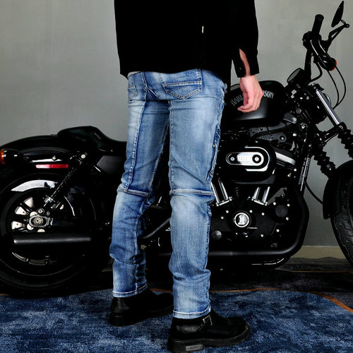 Men's motorcycle jeans, retro motorcycle riding pants, Kevlar tear-resistant racing off-road elastic anti-fall pants