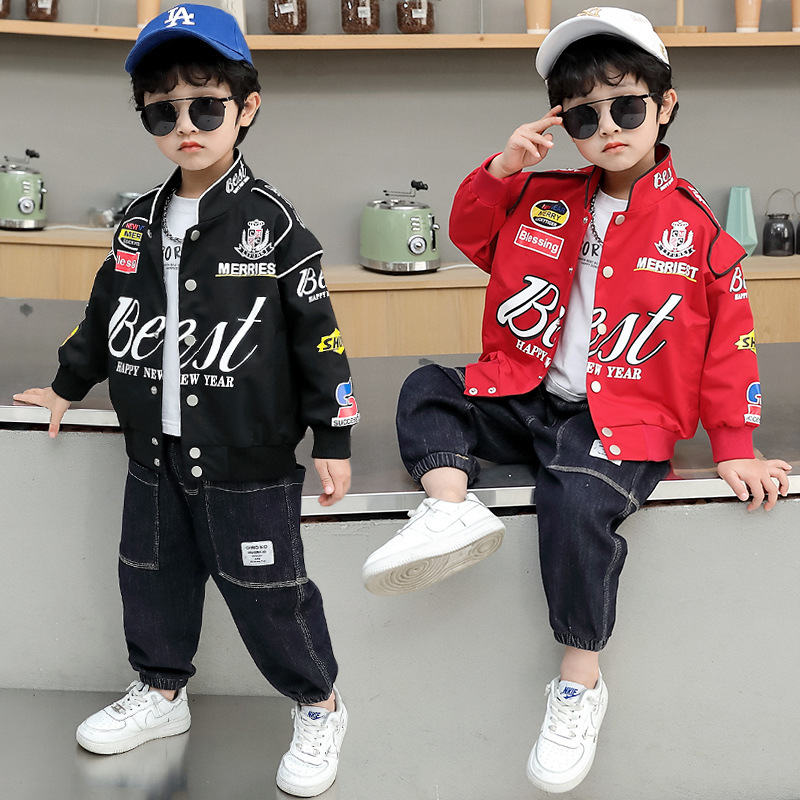 Boys' Spring Jacket 2022 Spring and Autumn New Handsome Children's Motorcycle Suit, Junior and Middle School Style Baseball Uniform Jacket