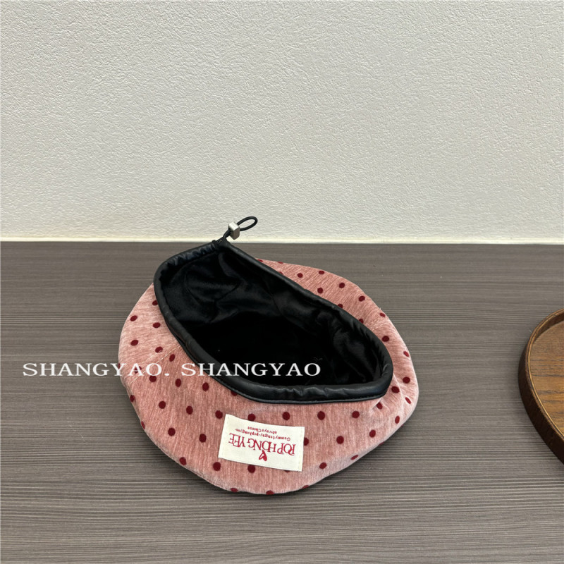 韩版ins风波点贝雷帽时髦女宝宝 秋冬百搭画家帽时尚加绒儿童帽子|undefined