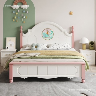 Solid Wood Kidsren's Bed Boy's Single Bed 1.5m European Style 1.2m Bedroom Bed American Style Teen Girl Princess Bed