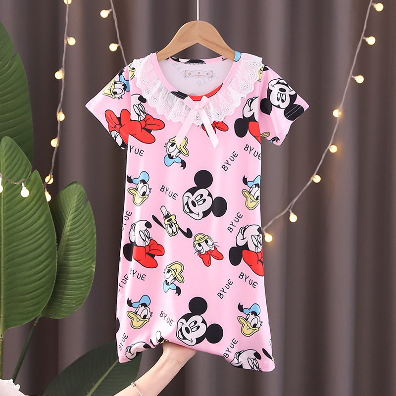 儿童睡衣夏季中大女童花边短袖睡裙卡通宝宝库洛米猎魔女团家居服