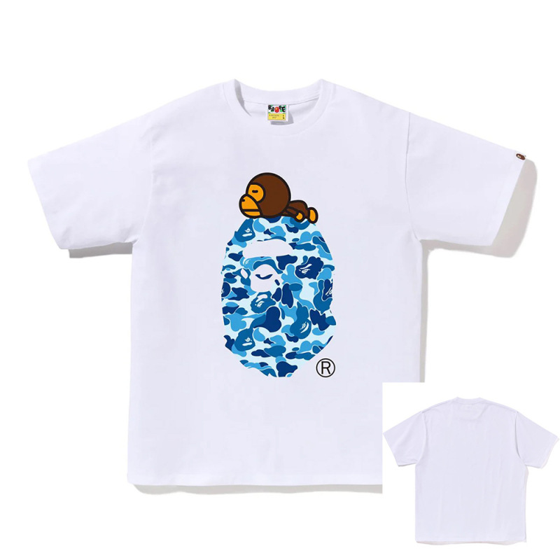 APE Ape トレンドブランド 外国貿易 ヘビーウェイト ピュアコットン ラウンドプリント ユニセックス ゆったり プレミアム 半袖 Tシャツ 25SS|undefined