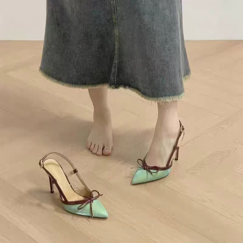 French-Style Niche Design Bowknot Peep-Toe Slingback Sandals for Women, 2024 Summer New Stiletto Pointed High Heels French-Style Niche Design Bowknot Peep-Toe Slingback Sandals for Women, 2024 Summer New Stiletto Pointed High Heels