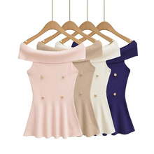 纯欲风一字肩收腰针织衫2025秋季新款修身显瘦甜辣减龄裙摆式上衣