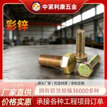 4.8级镀锌彩锌外六角螺栓螺丝紧固件螺杆全牙头热镀锌全螺纹批发