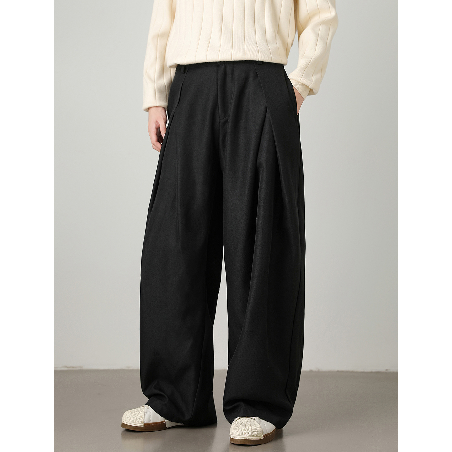 Textured Blended Pleated Drape Casual Men's Trousers, New Autumn Trendy Retro Loose Fit Versatile Long Pants