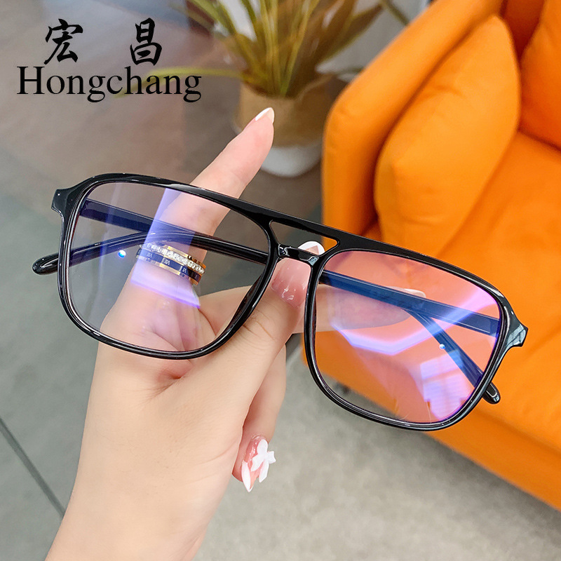 New Anti-Blue Light Glasses Internet Celebrity Men's and Women's Flat Glasses Square Frame Fashionable Glasses Frame Plain Street Photography Myopia Glasses