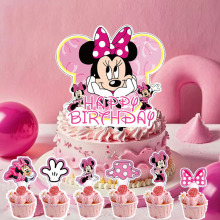 粉色少女卡通米妮生日派对蛋糕插旗 装饰卡通蛋糕大小插旗米妮