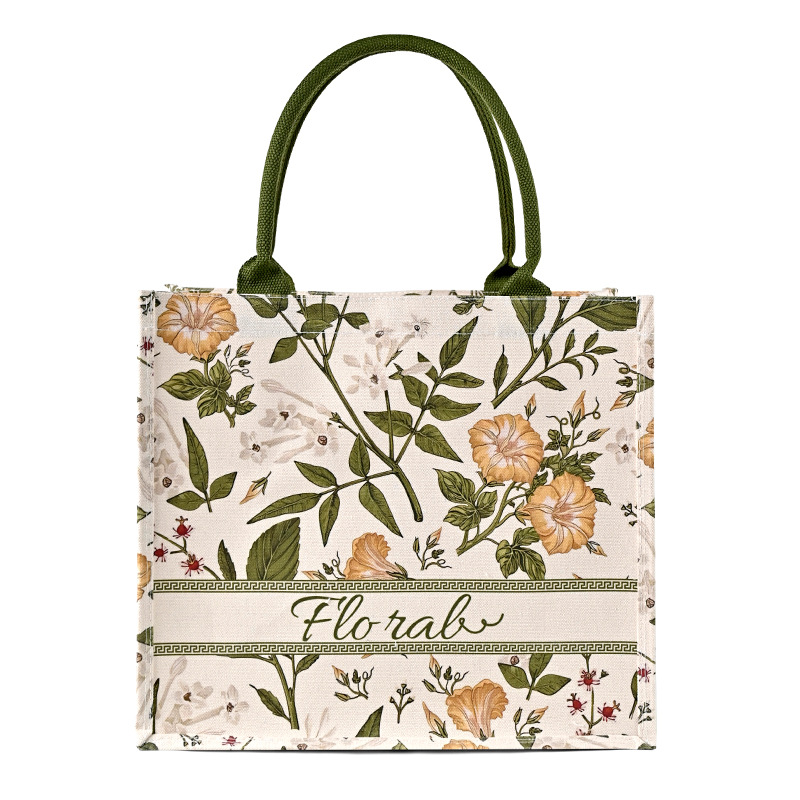 Bolsa de lona de gran capacidad personalizada logotipo floral bolsa de lona de chicas acompañante regalo lienzo bolsa de lona al por mayor transfronteriza