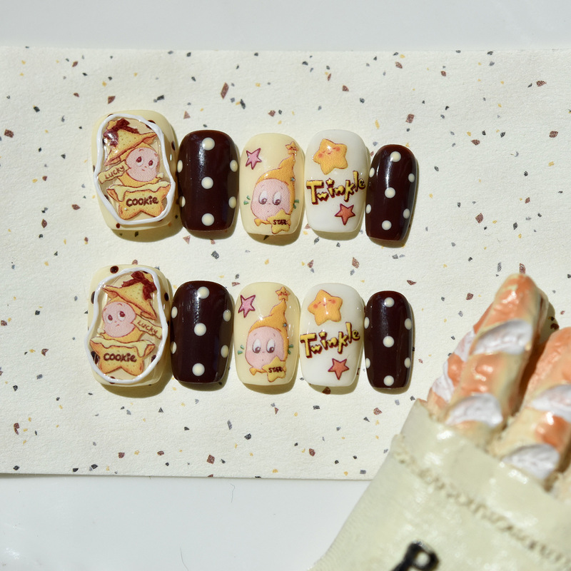 Handmade Wearable Nails Cute Lucky Cookie Short Square False Nails Detachable Handmade Wearable Nails Wholesale Handmade Wearable Nails Cute Lucky Cookie Short Square False Nails Detachable Handmade Wearable Nails Wholesale
