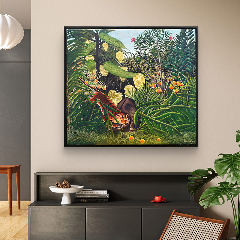 卢梭世界名画田园风绿色系植物动物简约款餐厅沙发走廊装饰画合集