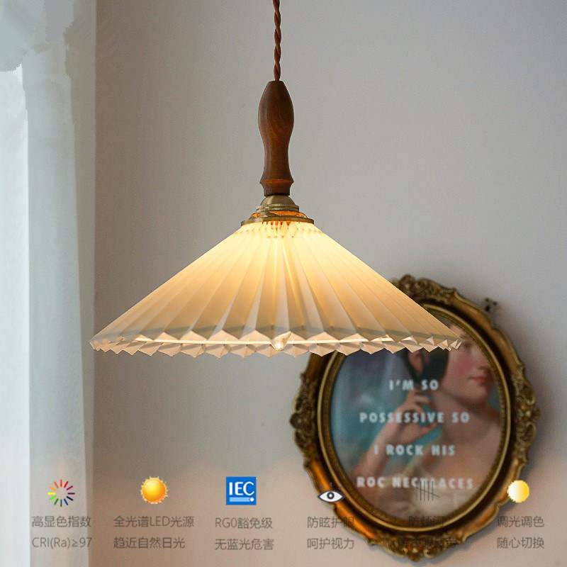 Retro Walnut Pleated Small Chandelier Scandinavian Simple Bar Restaurant B&B Internet Celebrity Single Head Bedroom Bedside Lamps Retro Walnut Pleated Small Chandelier Scandinavian Simple Bar Restaurant B&B Internet Celebrity Single Head Bedroom Bedside Lamps