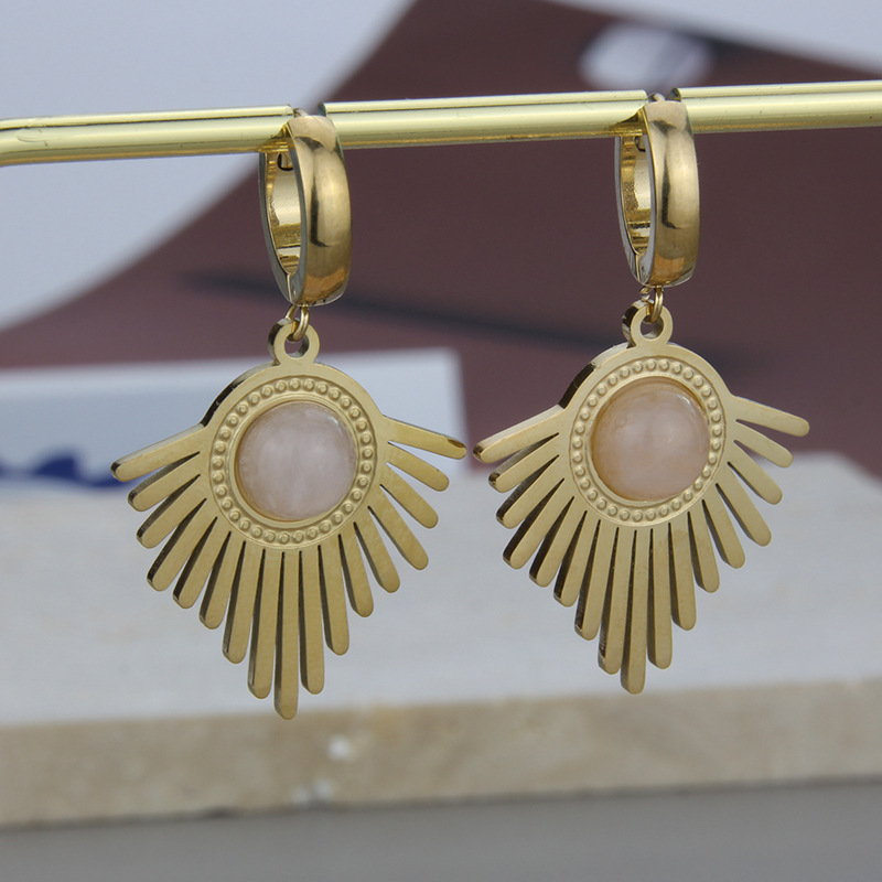 Simple Style Geometric Titanium Steel Earrings Necklace Artificial Gemstones Stainless Steel Necklac