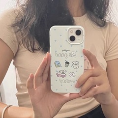 ins簡約可愛藍色愛心小狗適用蘋果14/13promax手機殼11/12直邊15p