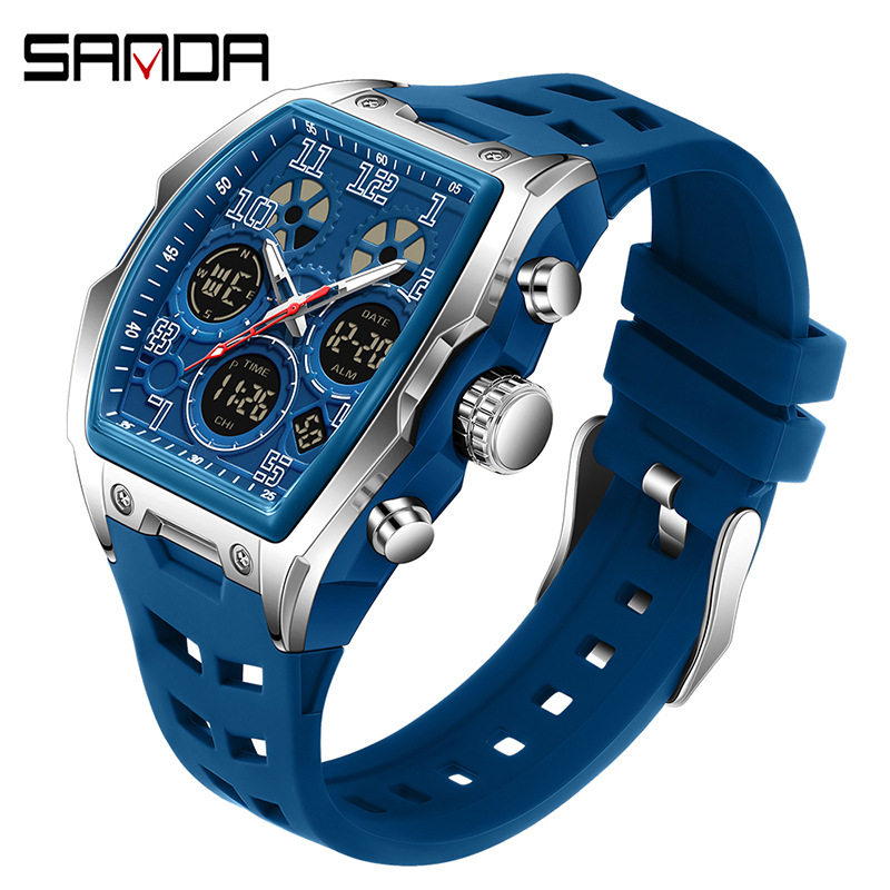 Sanda reloj electrónico reloj deportivo multifuncional en forma de barril de vino reloj despertador de fiesta estudiantil reloj impermeable 6235