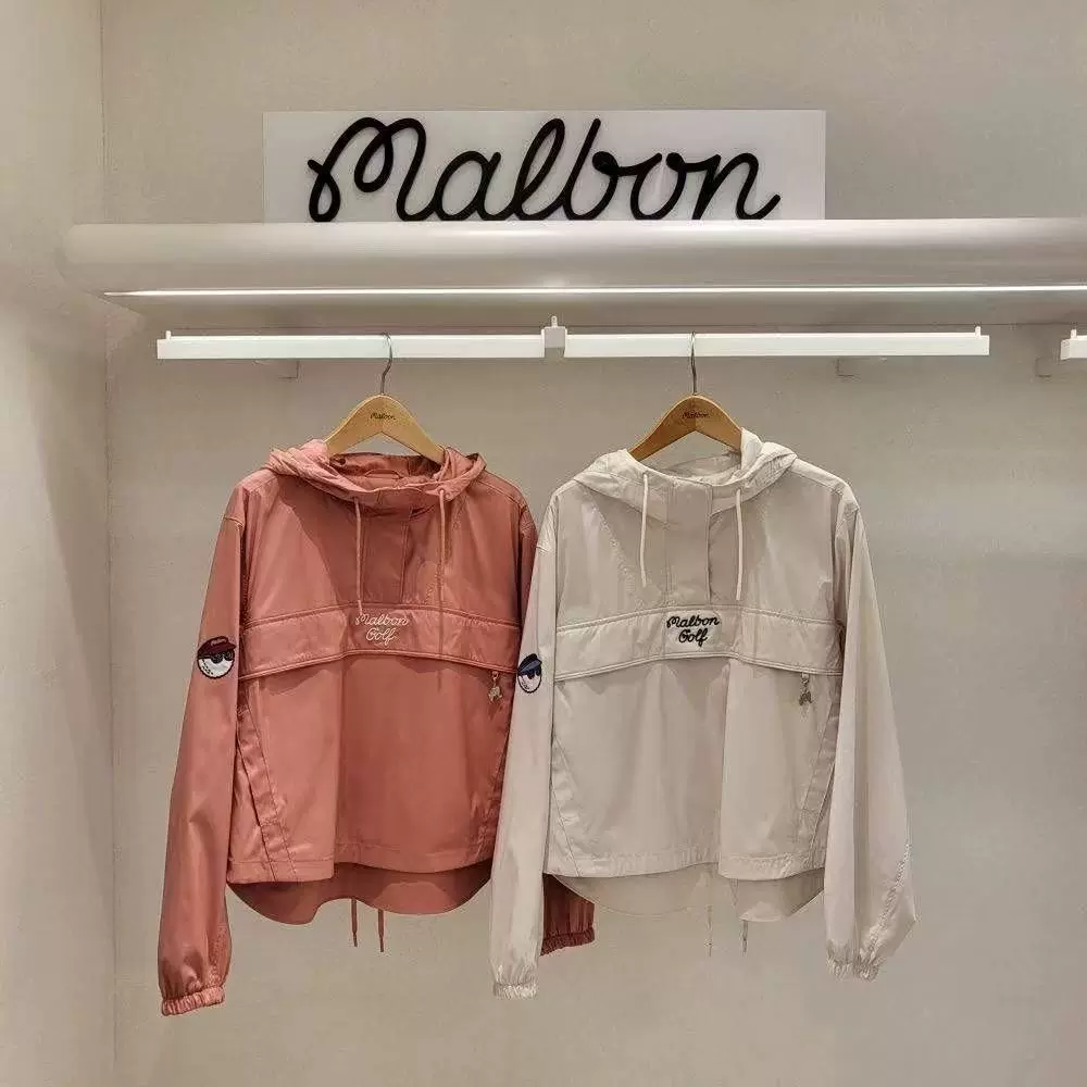 MALBON GOLF韩国高尔夫球女士防风防雨半拉链连帽长袖风衣外套