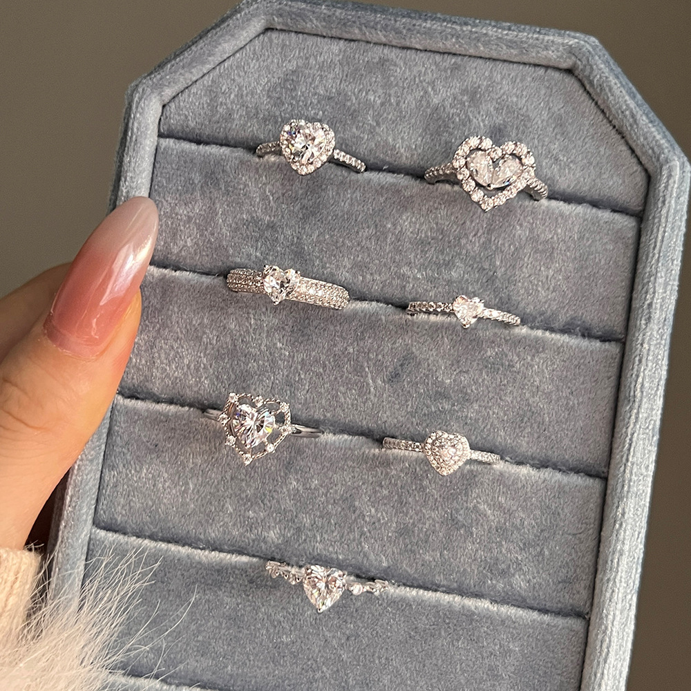 3g Weight Zircon Inlay Material Rings Classification 5, 9 Ring Size Banquet, Daily Occasion 925 Sterling Silver Material Heart Shape Pattern 2025 Spring and Summer Season Women's Gender Plating Design Elegant, Simple Style Style 925 Sterling Silver Zircon Heart Shape Rings 925 Sterling Silver Rings 4