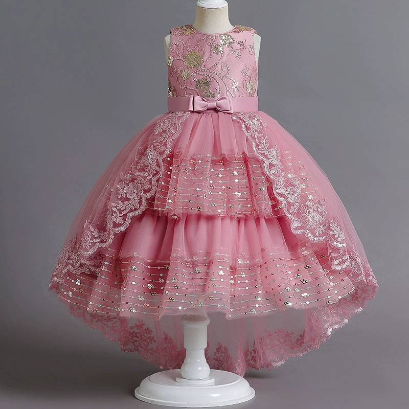 Children’s embroidered tutu dress, sequins and lace, light‑luxury city style, sizes 110–160 cm