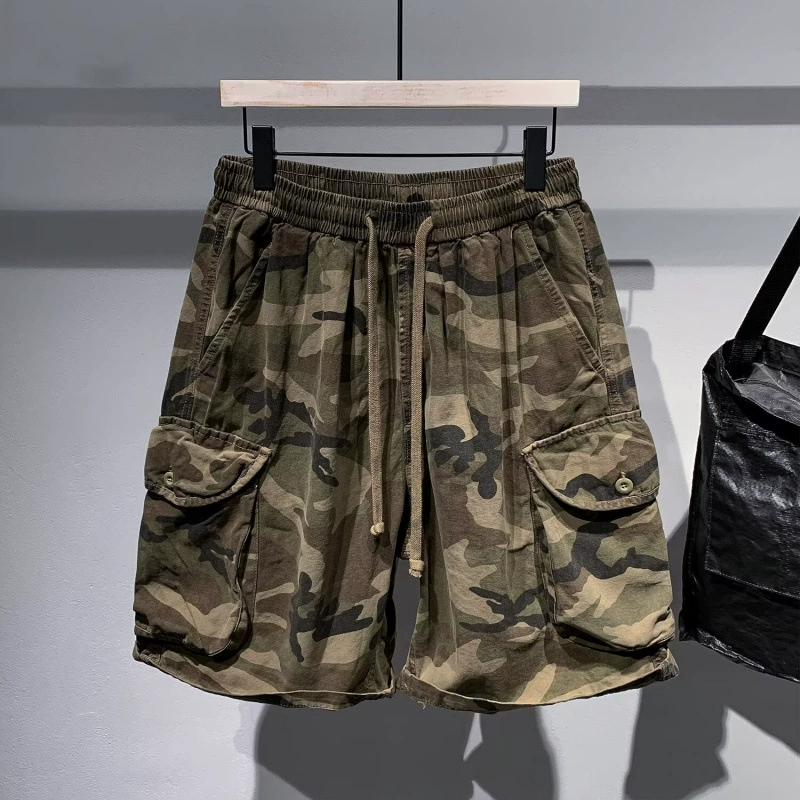 Ретро camouflage летние шорты в стиле хип-хоп, брюки для отдыха, американский стиль, оверсайз, свободный прямой крой