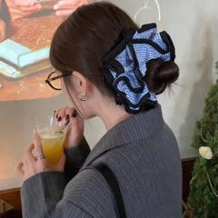 フレンチレトロ 4 層チェック柄ヘアゴム韓国ガール生地ヘアゴムヘアアクセサリー 2025 新スタイル