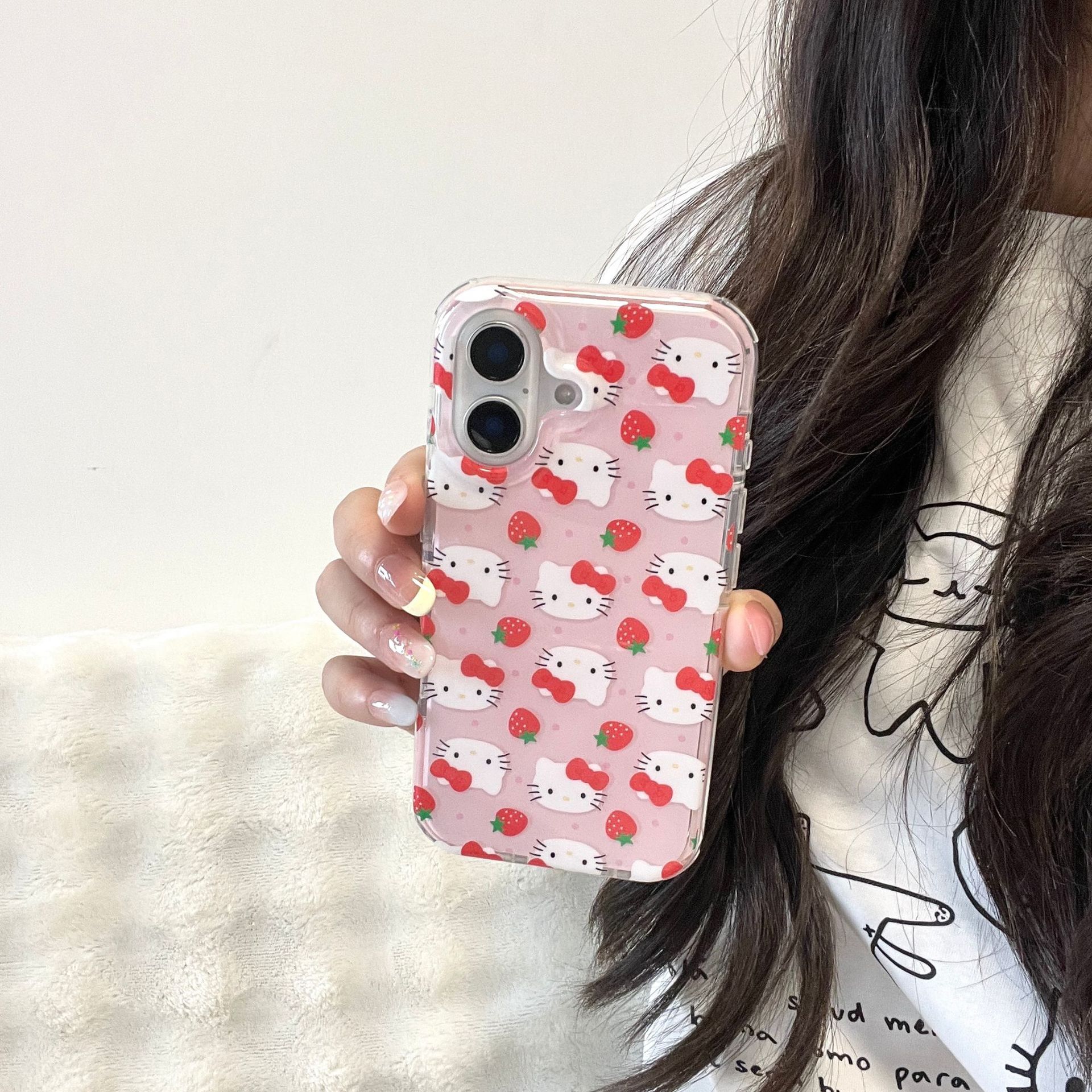 Corazón de niña linda pantalla completa KT cat para Apple 16ProMax funda para teléfono móvil 15Pro cadena 14/13 nuevo 15PM