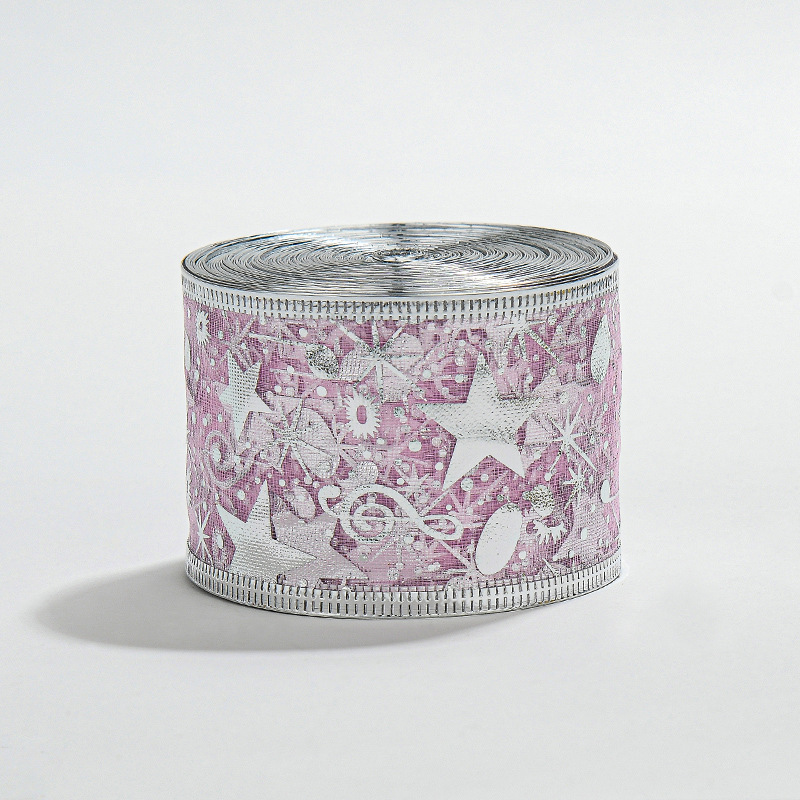 Venta caliente transfronteriza Navidad 2/5 M de doble capa dorado cinta de malla impresa gancho estrella de cinco puntas cinta de alambre de nylon