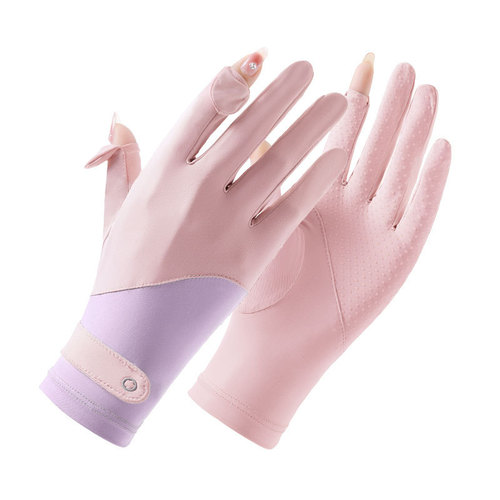 Summer Ice Silk Sun Protection Gloves for Women, Thin Model, Driving and Cycling, UV Protection, Anti-Slip, Finger Exposure Touch Screen, Factory Wholesale