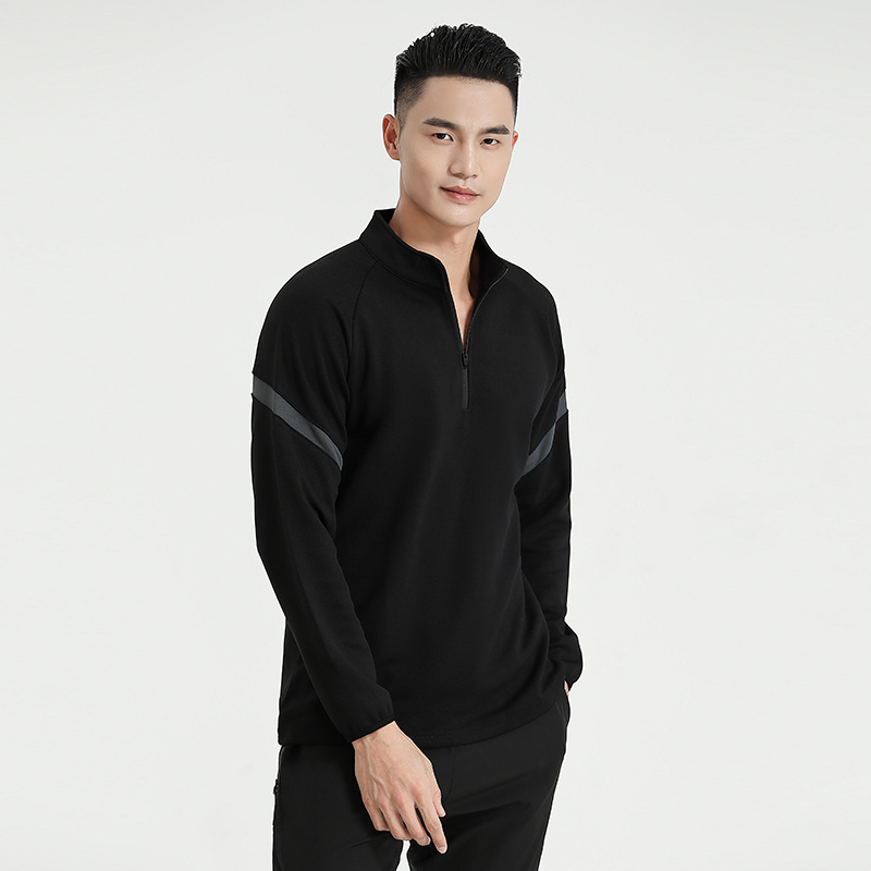 Otoño transfronterizo Deportes de los hombres media cremallera soporte collar manga larga running fitness de secado rápido transpirable suelta más tamaño camiseta